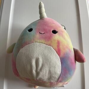 SQUISHMALLOW KellyToys  8 Inch Navina The Pink Rainbow Tie Dye Narwhal